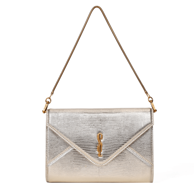 Bolsa Clutch Envelope Metalizada Dourada Alça De Mão -