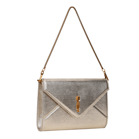 Bolsa Clutch Envelope Metalizada Dourada Alça De Mão -