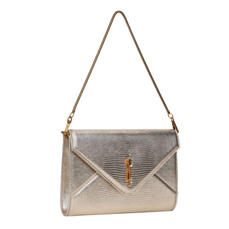 Bolsa Clutch Envelope Metalizada Dourada Alça De Mão -