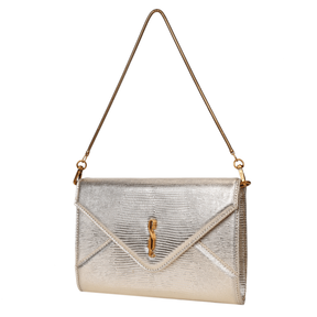 Bolsa Clutch Envelope Metalizada Dourada Alça De Mão -