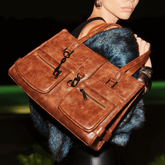 Bolsa Grande Material Rustico Marrom Alça De Ombro -