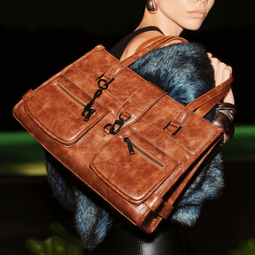 Bolsa Grande Material Rustico Marrom Alça De Ombro -