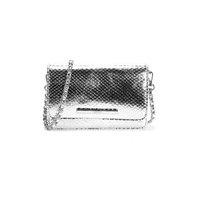 Bolsa Pequena Material Metalizado Dourada Alça Transversal -