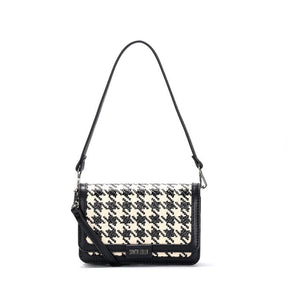 Bolsa Pequena Tramado Pied Poule Preta Alça De Ombro -