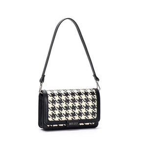 Bolsa Pequena Tramado Pied Poule Preta Alça De Ombro -