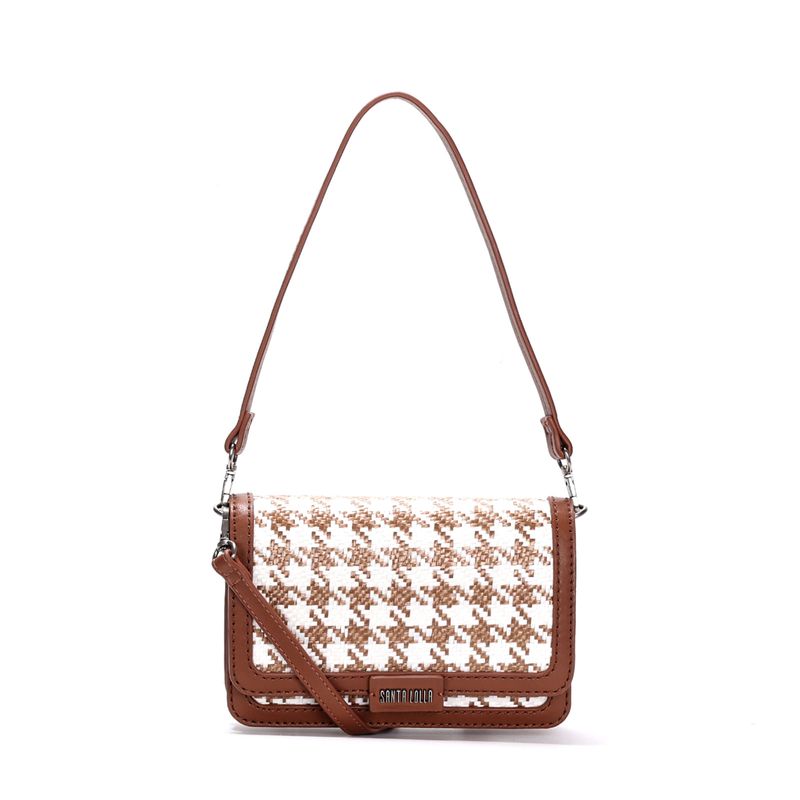 Bolsa Pequena Tramado Pied Poule Preta Alça De Ombro -
