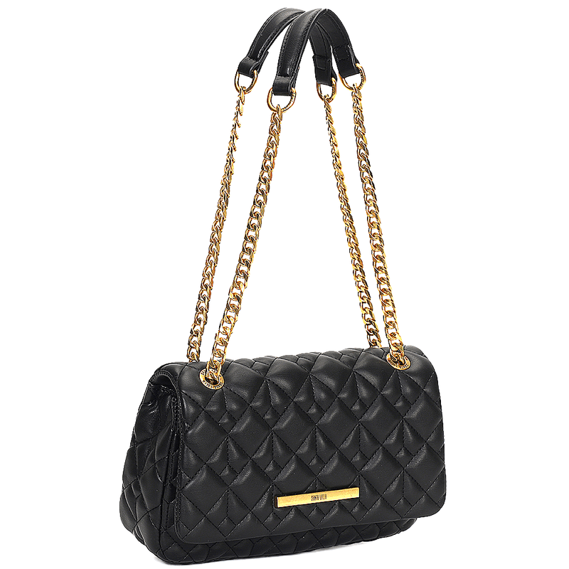 Bolsa Preta Soft Matelassê Alça De Ombro Corrente -
