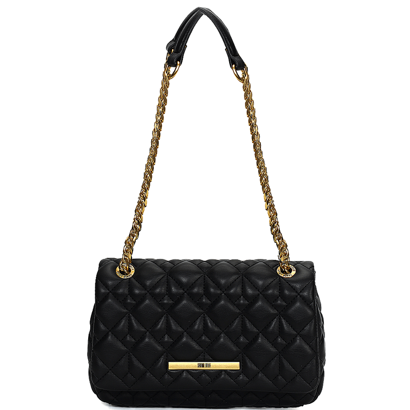 Bolsa Preta Soft Matelassê Alça De Ombro Corrente -