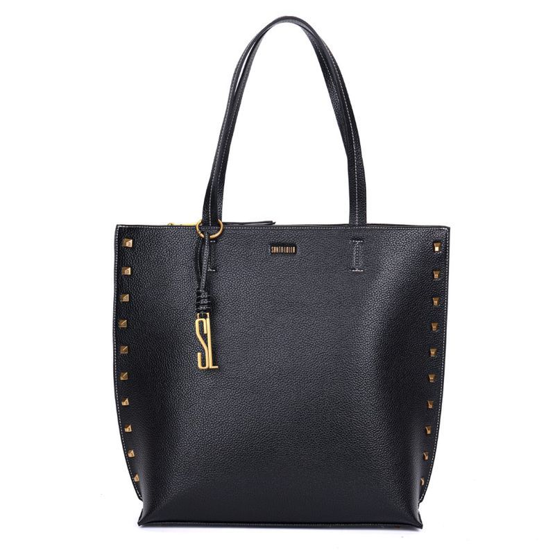 Bolsa Shopper Floater Preta Tachas Alça De Ombro -