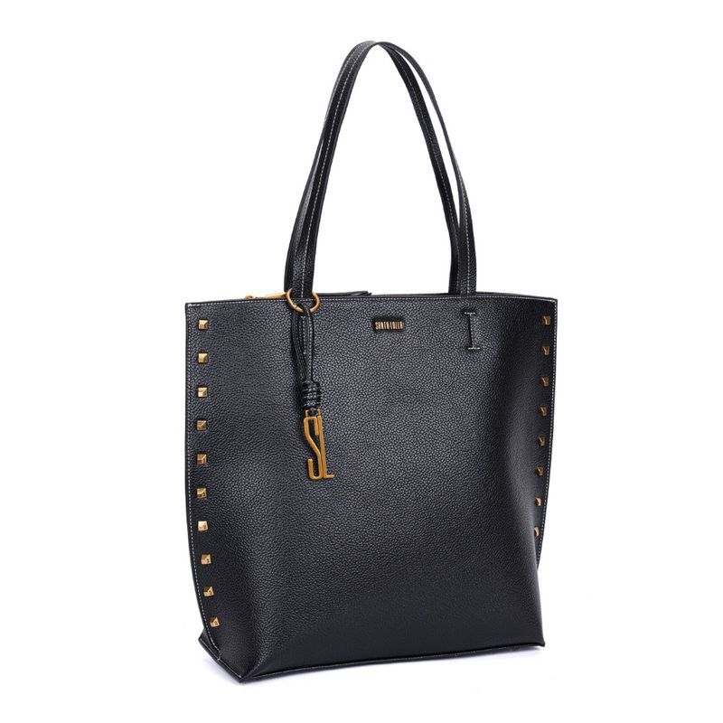 Bolsa Shopper Floater Preta Tachas Alça De Ombro -