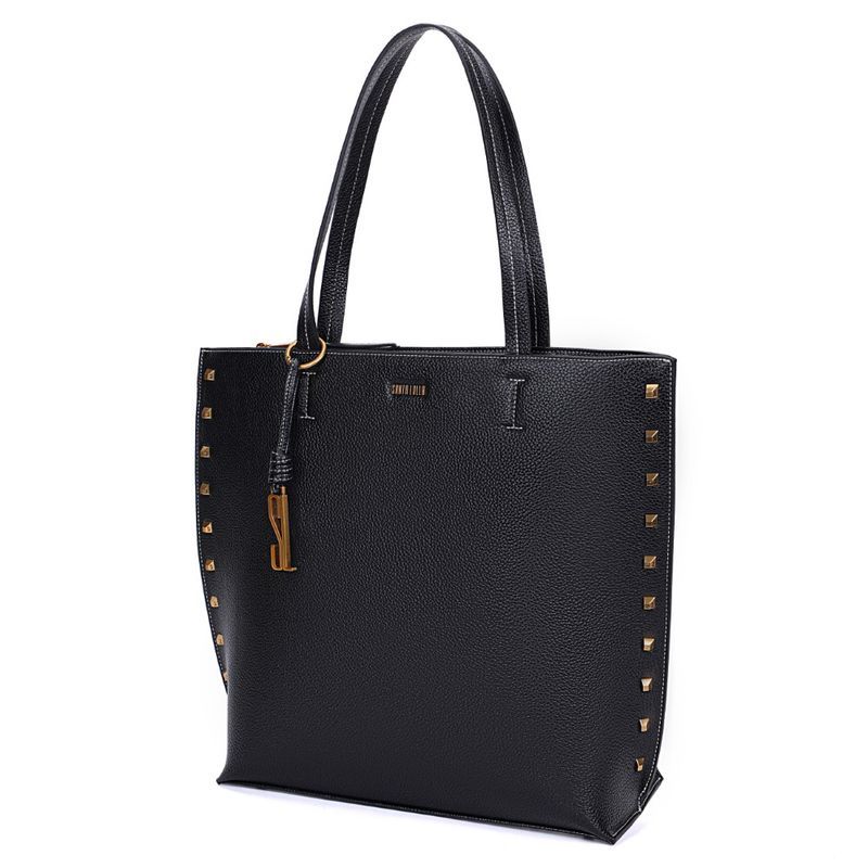 Bolsa Shopper Floater Preta Tachas Alça De Ombro -