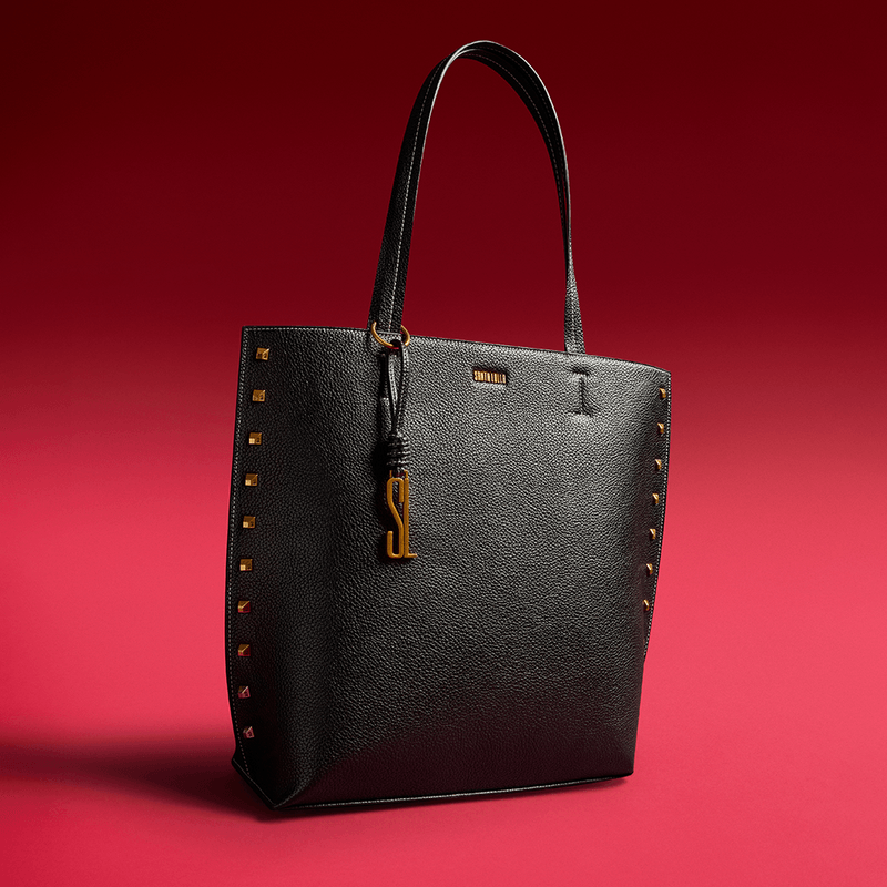 Bolsa Shopper Floater Preta Tachas Alça De Ombro -