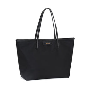 Bolsa Shopper Nylon Preta Pespontos Branco Alça De Ombro -
