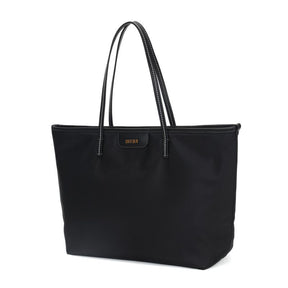 Bolsa Shopper Nylon Preta Pespontos Branco Alça De Ombro -