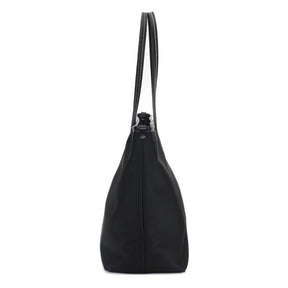 Bolsa Shopper Nylon Preta Pespontos Branco Alça De Ombro -