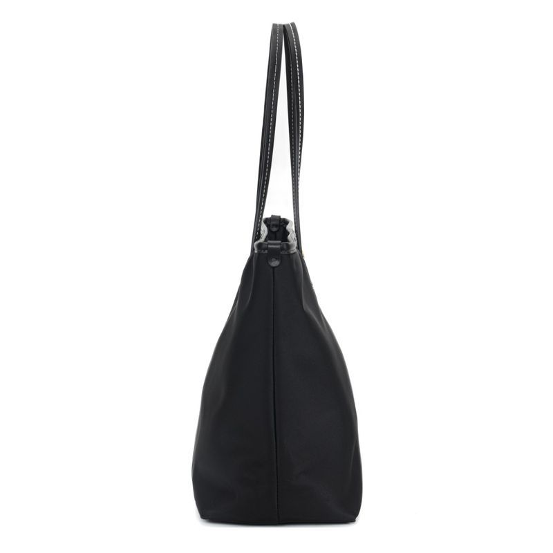 Bolsa Shopper Nylon Preta Pespontos Branco Alça De Ombro -