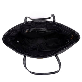 Bolsa Shopper Nylon Preta Pespontos Branco Alça De Ombro -