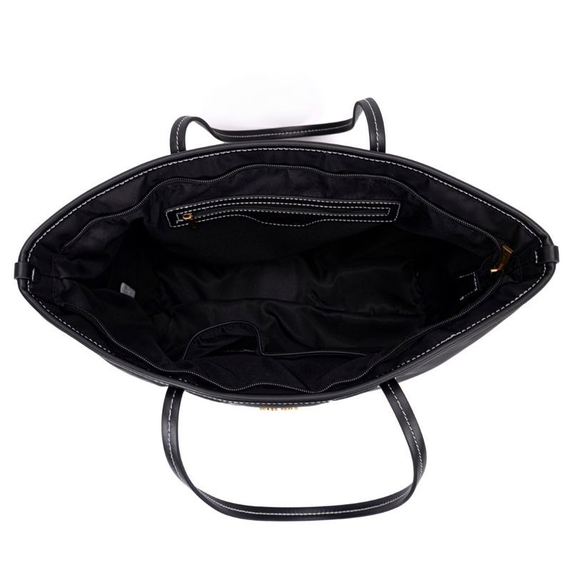 Bolsa Shopper Nylon Preta Pespontos Branco Alça De Ombro -