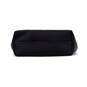 Bolsa Shopper Nylon Preta Pespontos Branco Alça De Ombro -