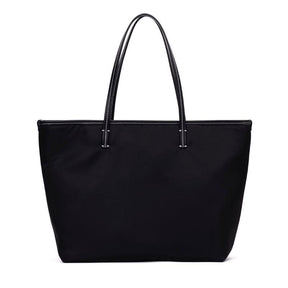 Bolsa Shopper Nylon Preta Pespontos Branco Alça De Ombro -