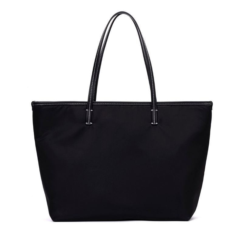 Bolsa Shopper Nylon Preta Pespontos Branco Alça De Ombro -