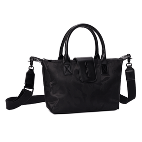 Bolsa Shopper Pequena Nylon Preta Camuflada  Alça Transversal Removível -