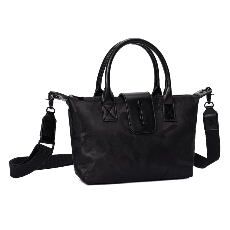Bolsa Shopper Pequena Nylon Preta Camuflada  Alça Transversal Removível -