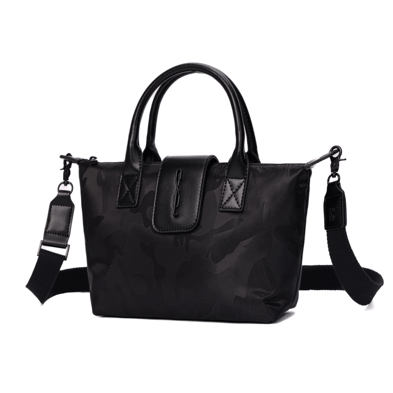 Bolsa Shopper Pequena Nylon Preta Camuflada  Alça Transversal Removível -