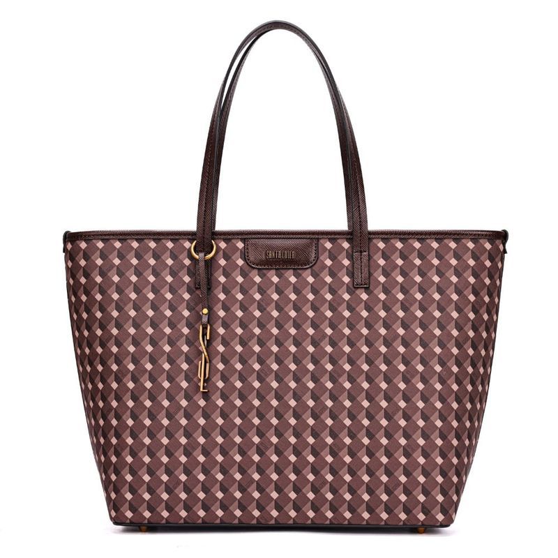 Bolsa Shopper Risco Cubos Marro Alça De Ombro -