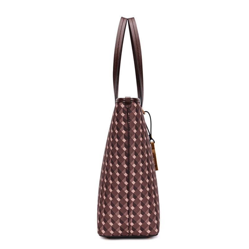 Bolsa Shopper Risco Cubos Marro Alça De Ombro -