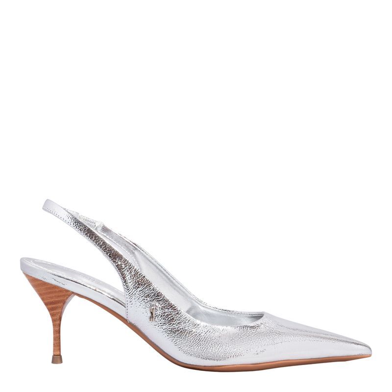 Scarpin Couro Metallic Balla Prata -